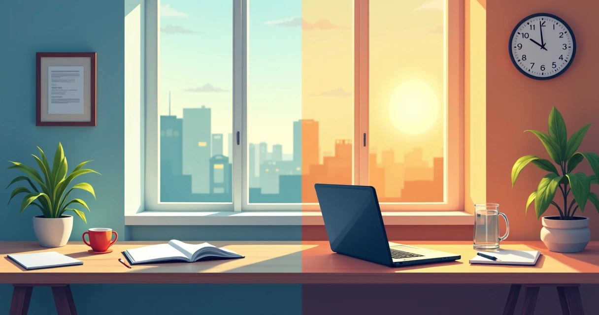 Rotina de manhã e à noite na mesa de trabalho