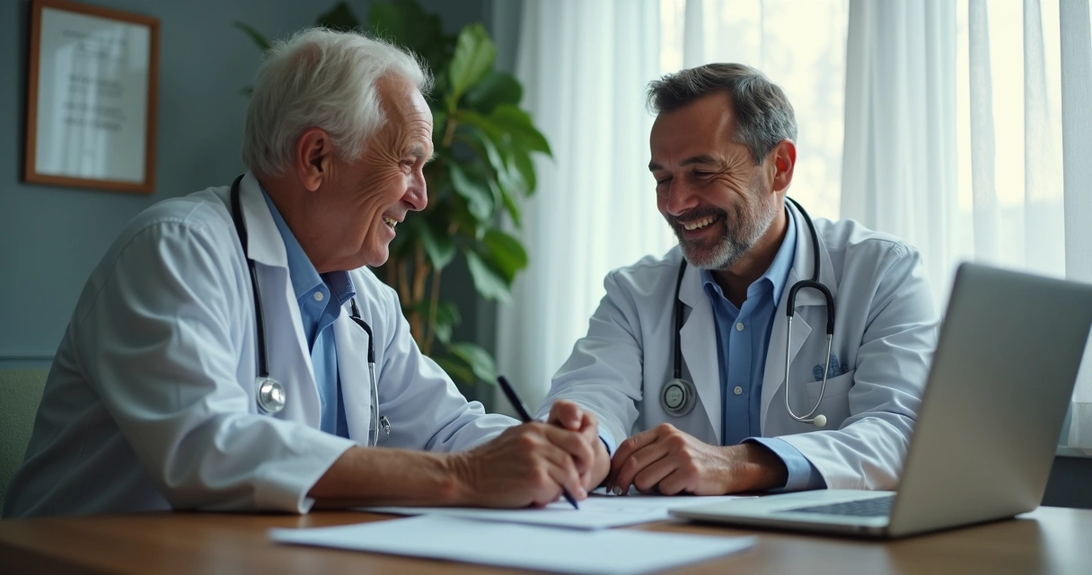 Consultório com médico atendendo paciente, computador exibe prontuário em tempo real 