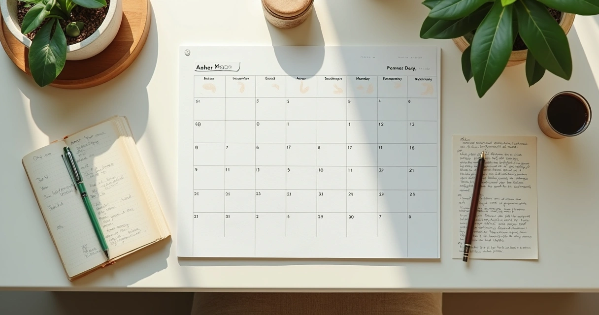 Calendário com rotina diária de meditação