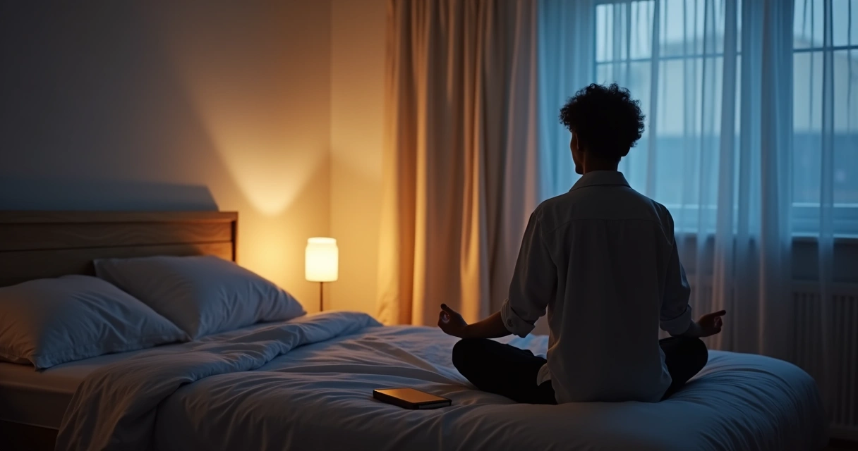 Quarto com luz baixa e rotina noturna tranquila 