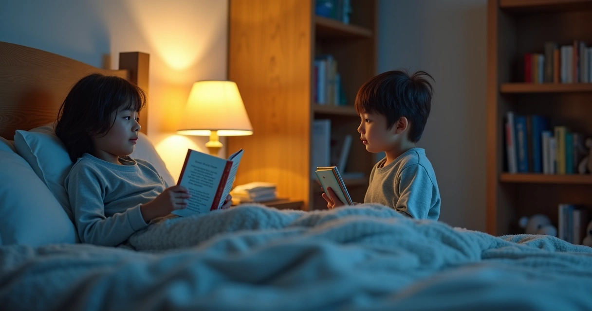 Criança ouvindo história antes de dormir