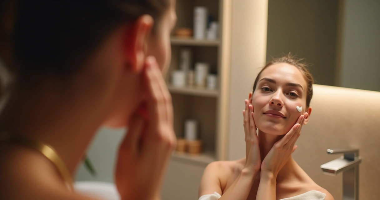 Rotina noturna de skincare aplicada no rosto 
