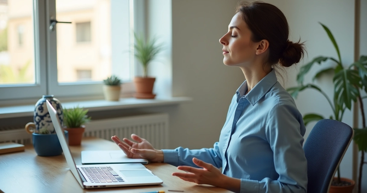 Pessoa fazendo pausa breve no trabalho para respirar