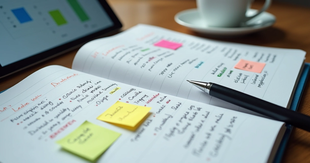 Agenda aberta mostrando planejamento estratégico semanal