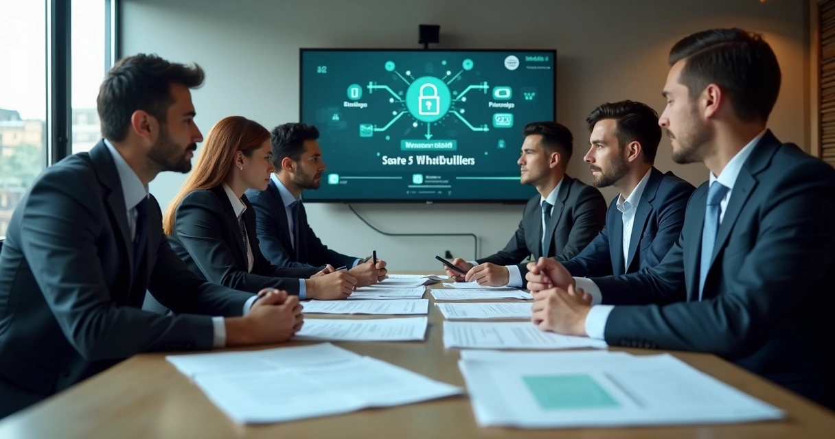 Equipe financeira revisando política de segurança digital