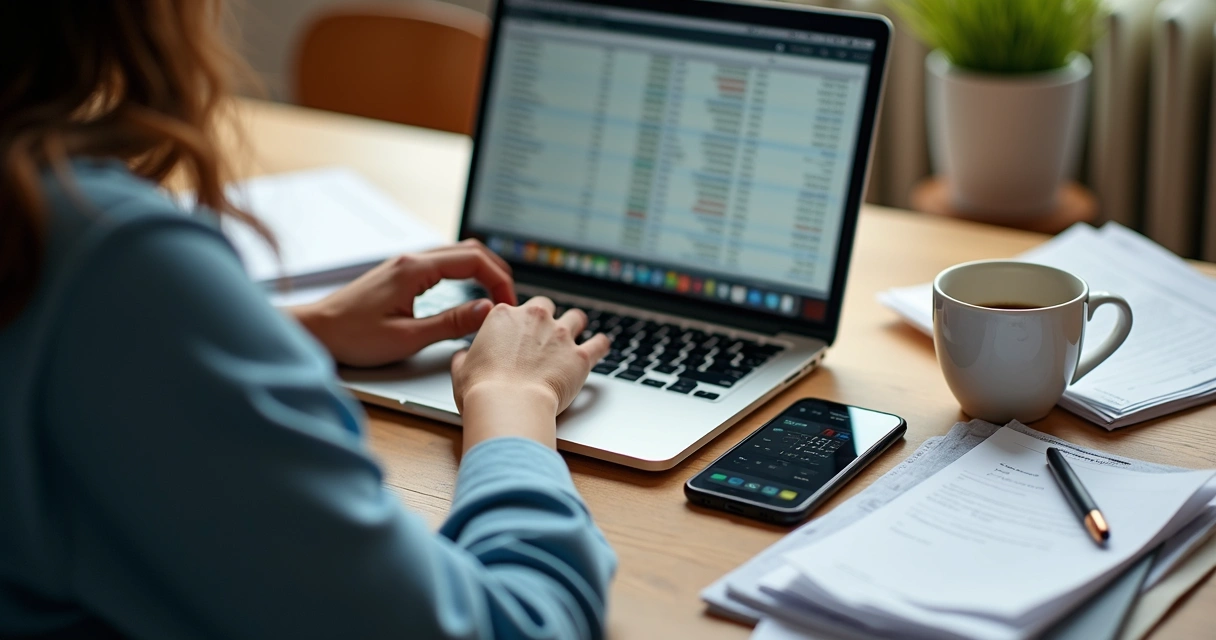 Pessoa preenchendo planilha de fluxo de caixa no escritório