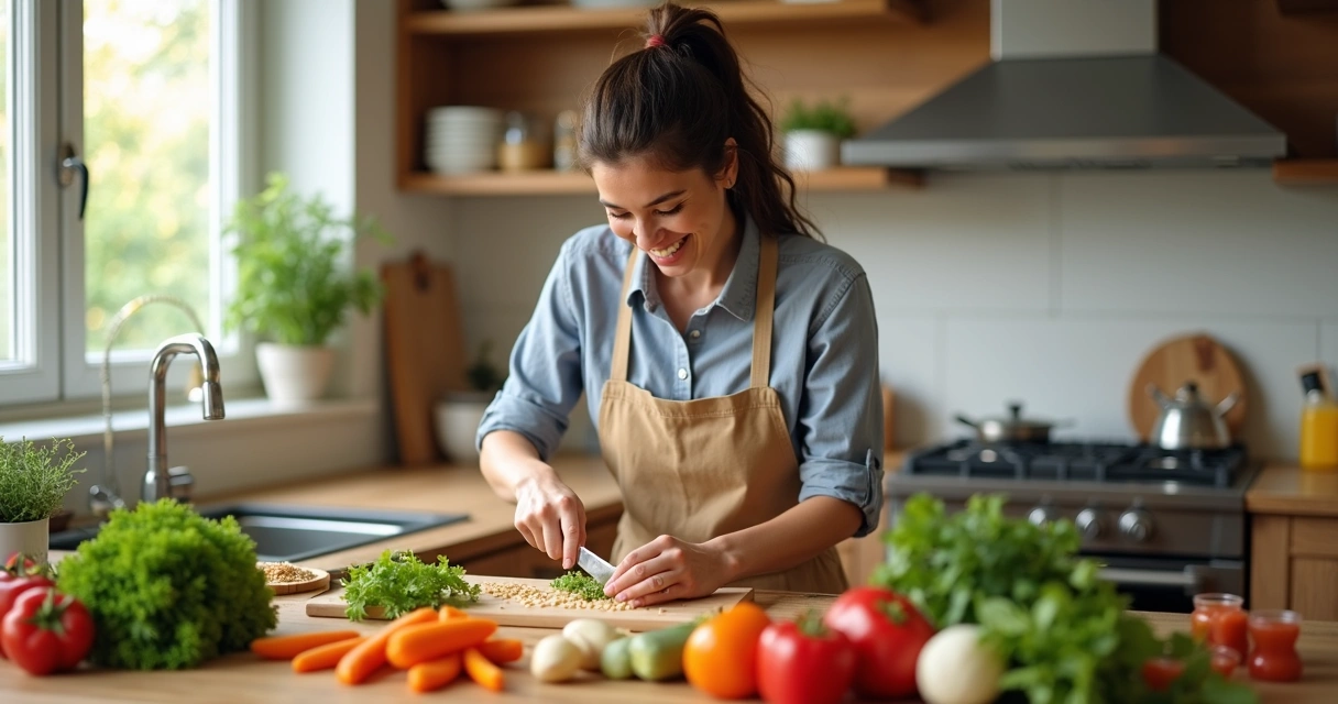 Pessoa preparando refeição saudável na cozinha 