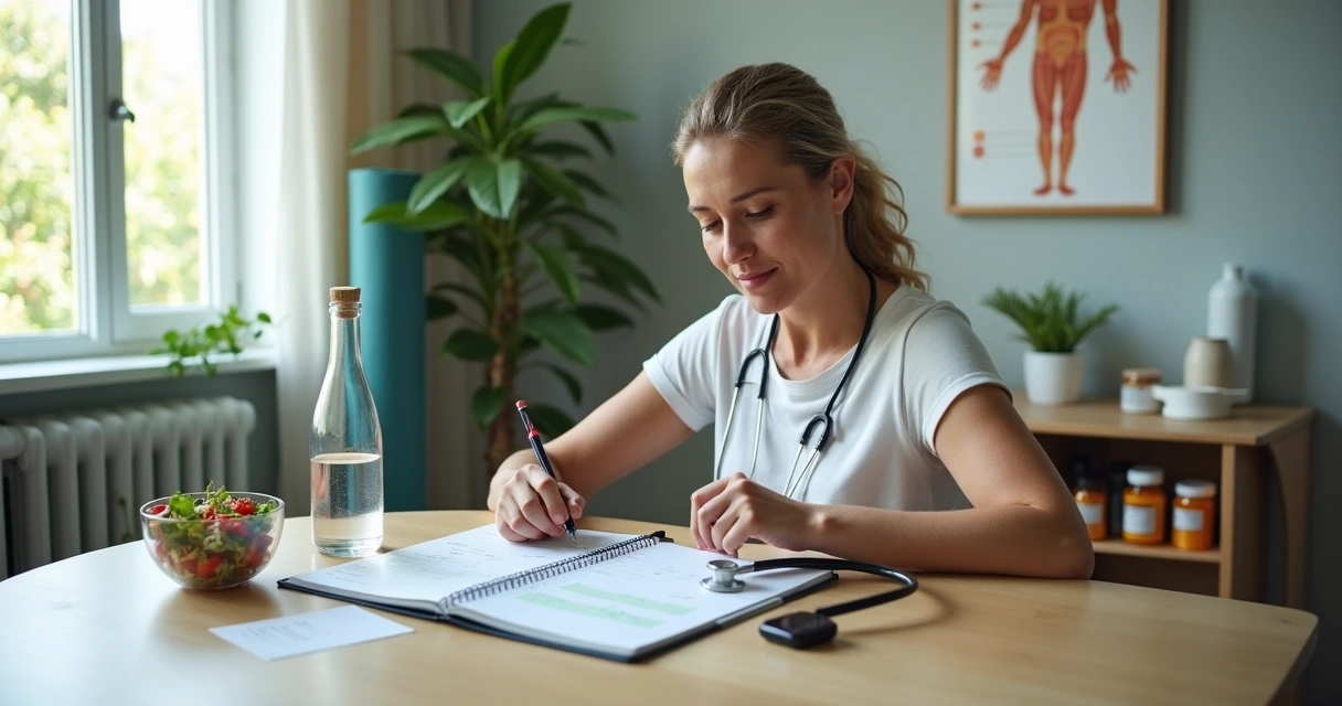 Pessoa adulta organizando rotina saudável com hábitos de prevenção de doenças 