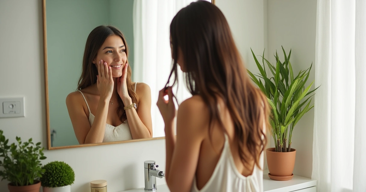 Mulher aplicando máscara de hidratação natural no cabelo em ambiente doméstico 