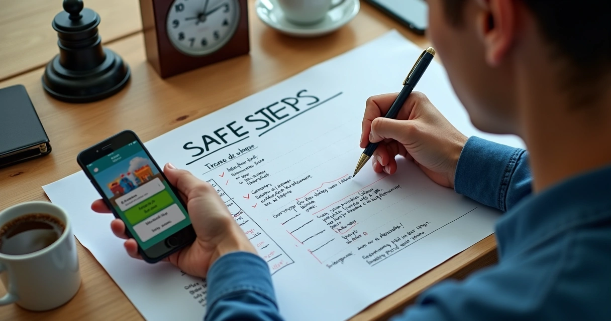 Pessoa desenvolvendo rotina segura usando smartphone