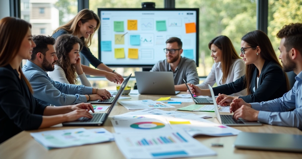 Equipe de administradora de condomínios organizando rotina semanal 