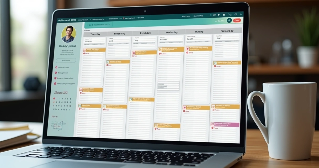Quadro semanal com tarefas organizadas digitalmente 