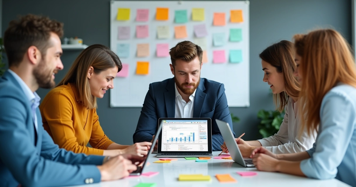 Equipe reunida organizando tarefas comerciais 