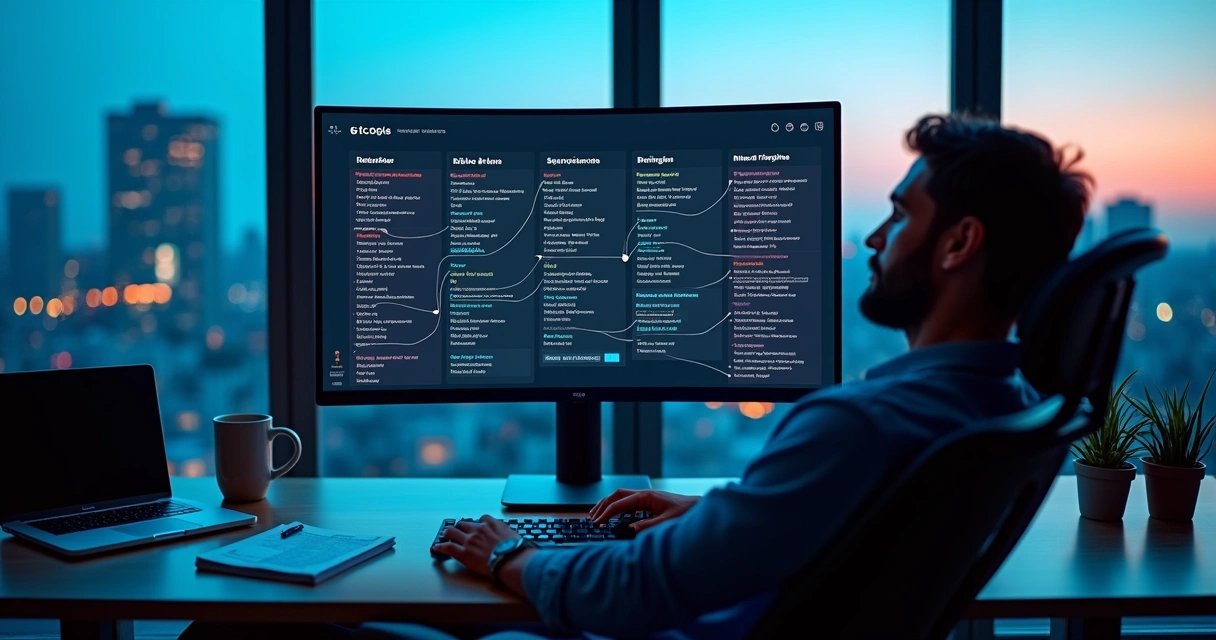 Profissional de TI observa painel de tarefas recorrentes sendo automatizadas 