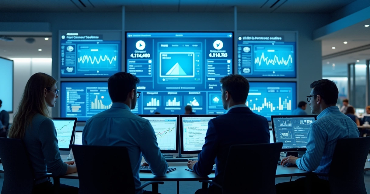 Equipe de TI monitorando datas e prazos de contratos em painéis.