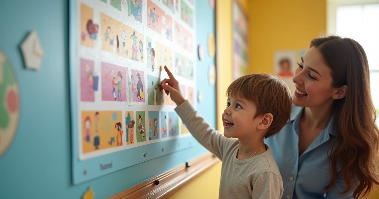 Quadro de rotina visual para crianças autistas em sala de aula 