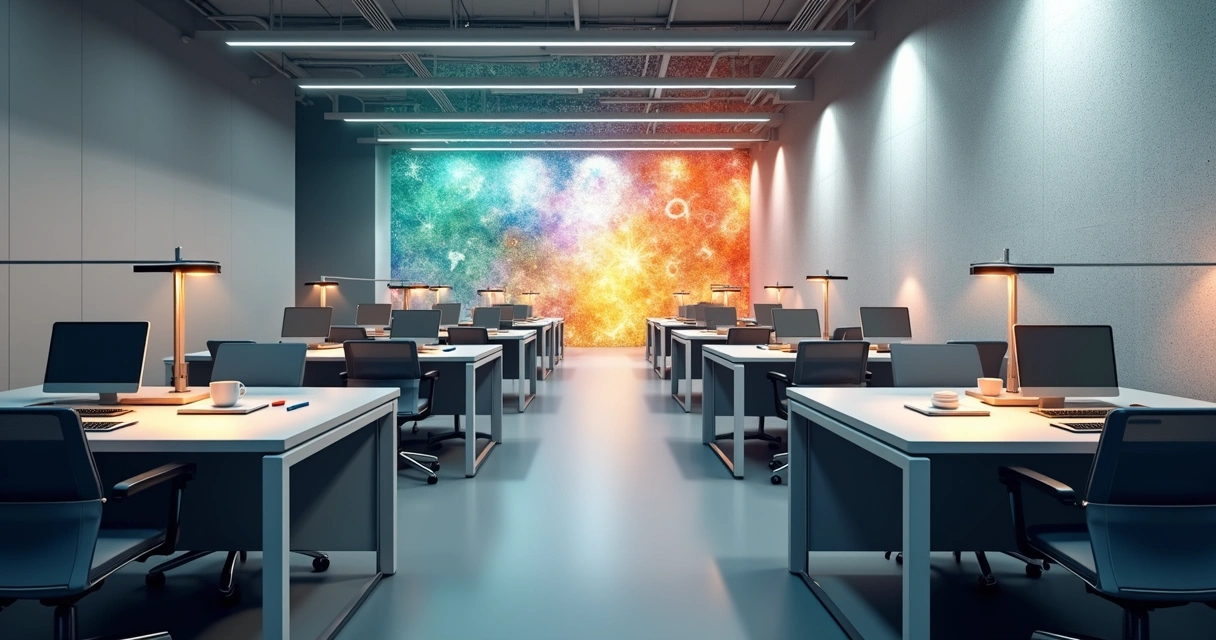 Ícones repetitivos de trabalho se desfazendo em tinta colorida criativa 