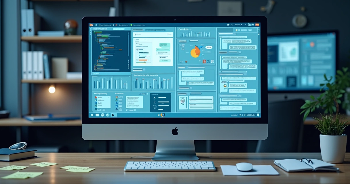 Computador mostrando automações de rotina com IA 