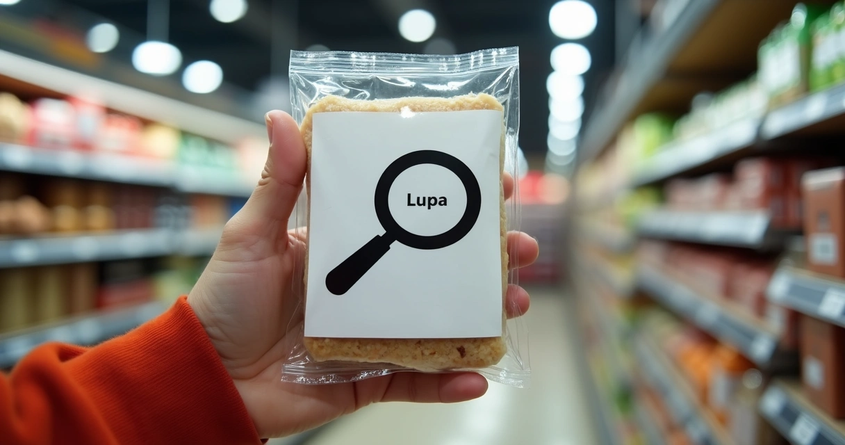 Pessoa segurando produto com lupa em destaque no rótulo