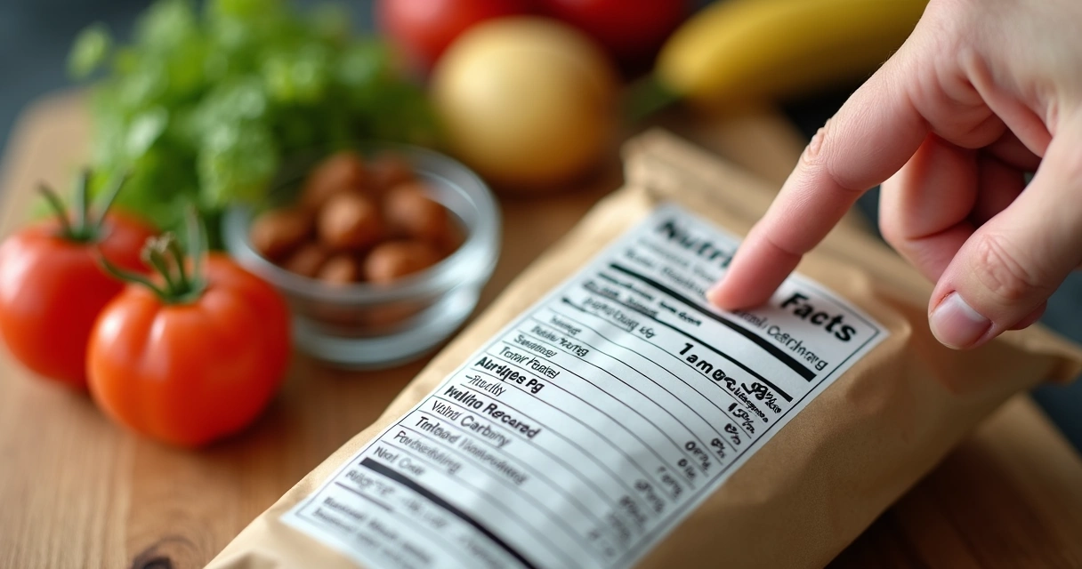 Pessoa apontando informações de carboidrato em embalagem alimentar 