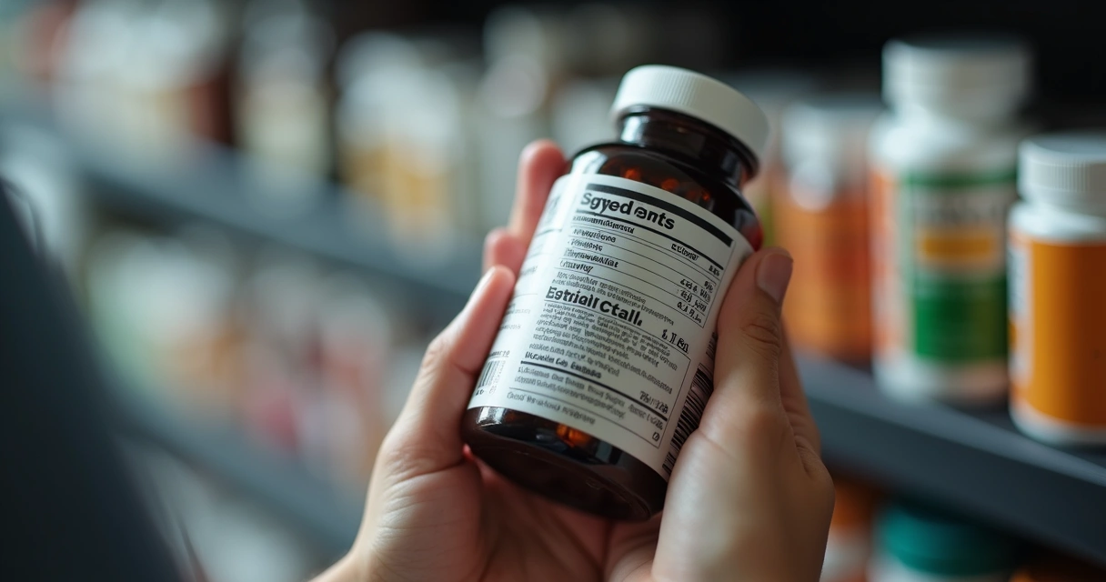 Pessoa examinando o rótulo de um suplemento
