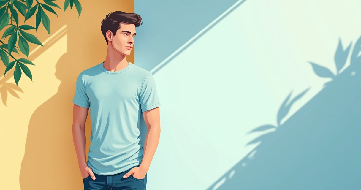 Homem vestindo camiseta respirável e confortável em ambiente com sol e sombra