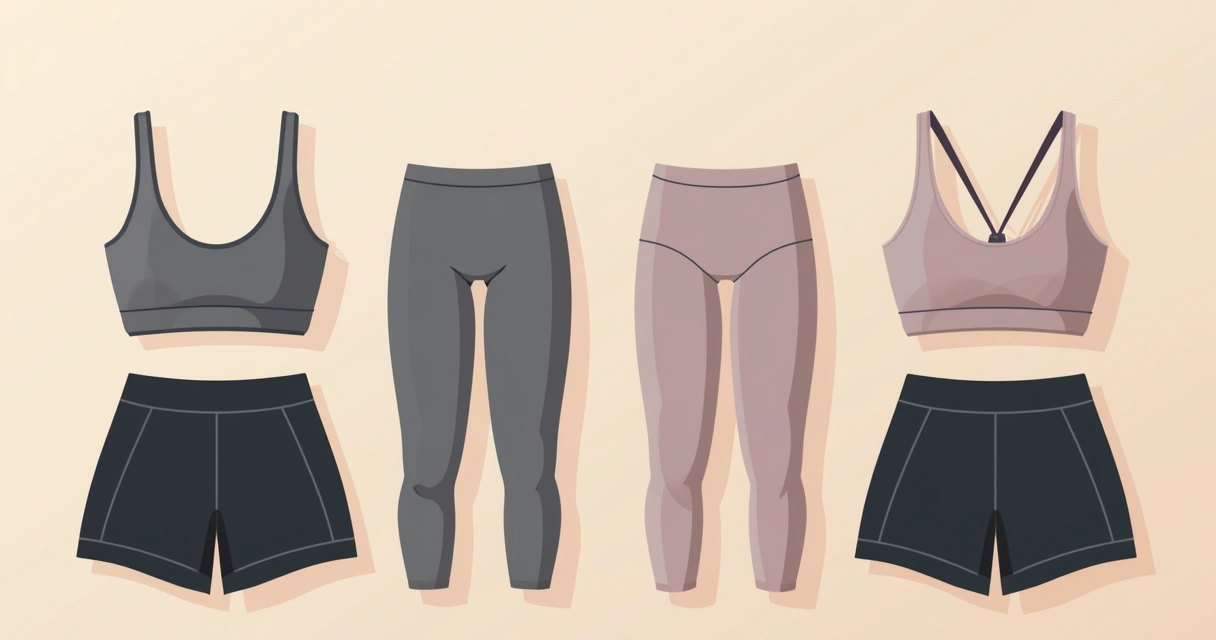 Conjunto de top liso feminino, legging e shorts esportivo sobre base neutra