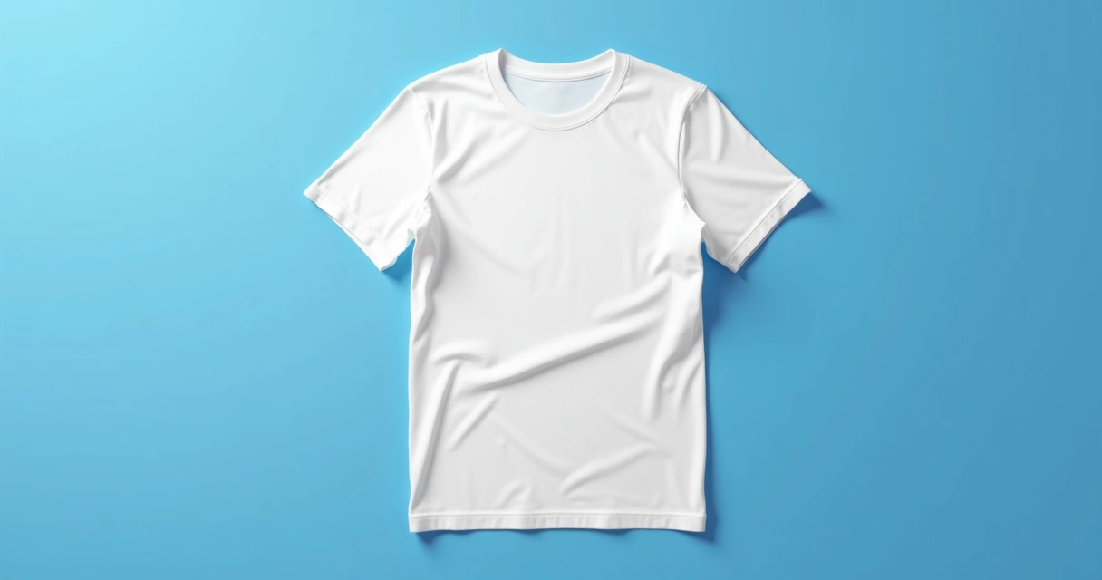 Camiseta branca sobre fundo azul 