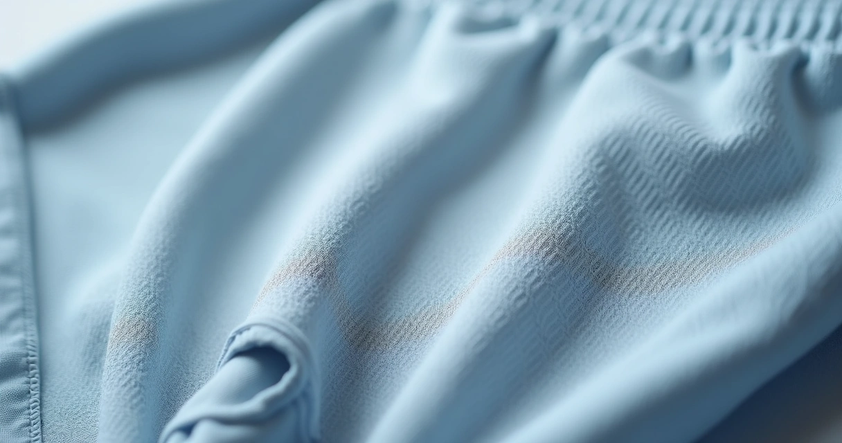 Detalhe de tecido de cueca boxer longa mostrando fibras e costura reforçada