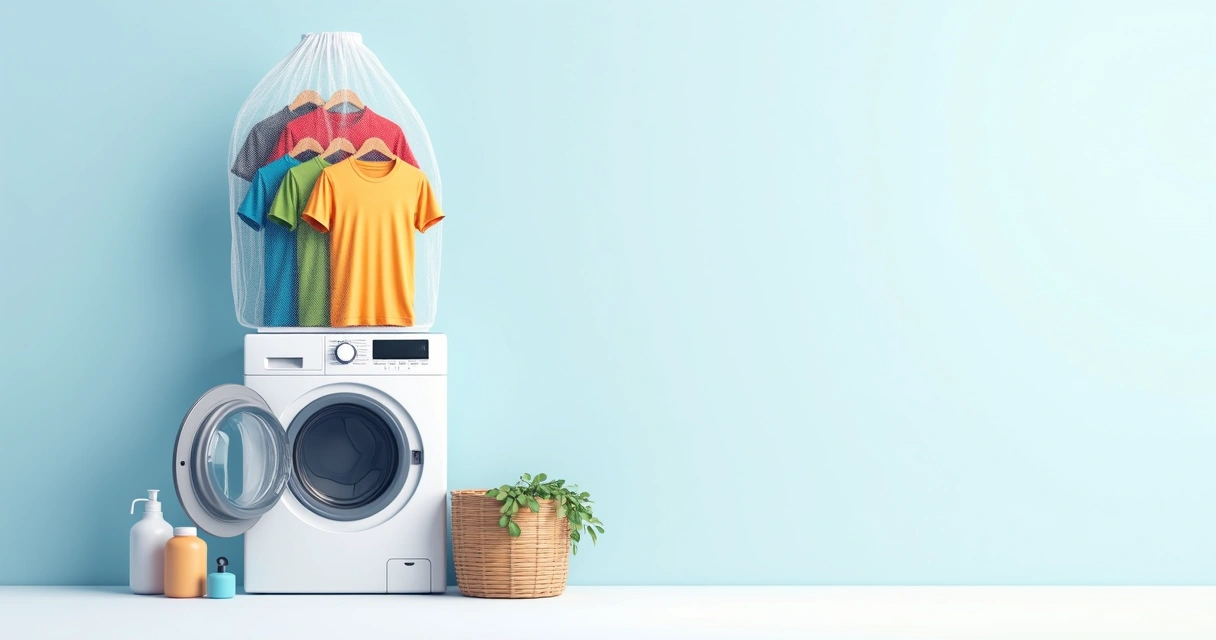 Camisetas masculinas coloridas dentro de um saco de lavagem transparente