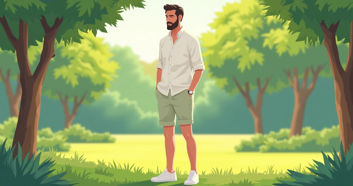 Look masculino com camisa Off White e bermuda em tom pastel