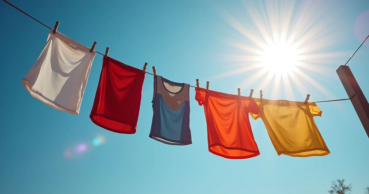 Roupas de academia secando ao sol em um varal 