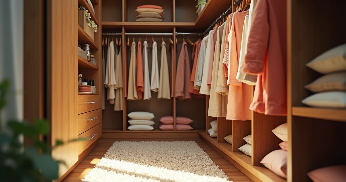 Roupas organizadas em armário com sachês perfumados 