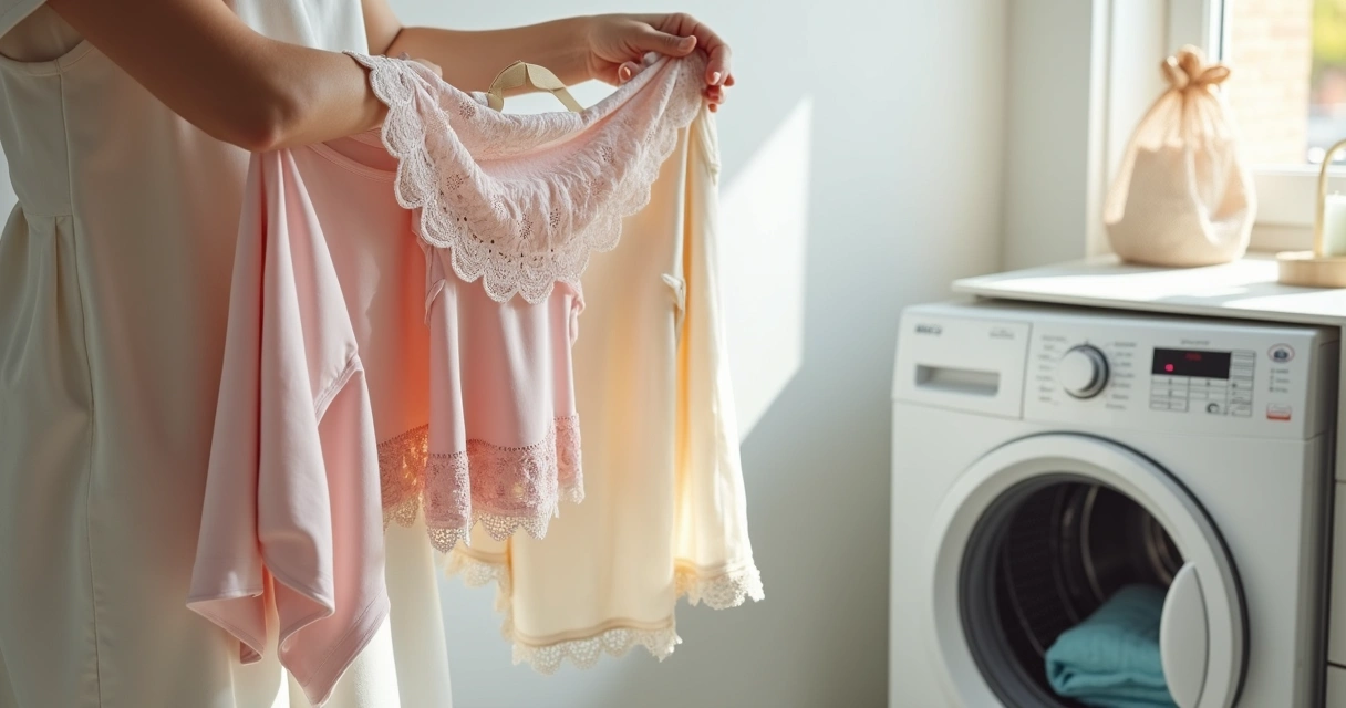 Peças de roupas delicadas sendo separadas para lavagem 