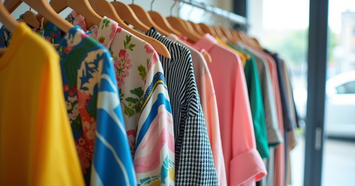 Looks em arara com estampas coloridas e padrões variados na loja