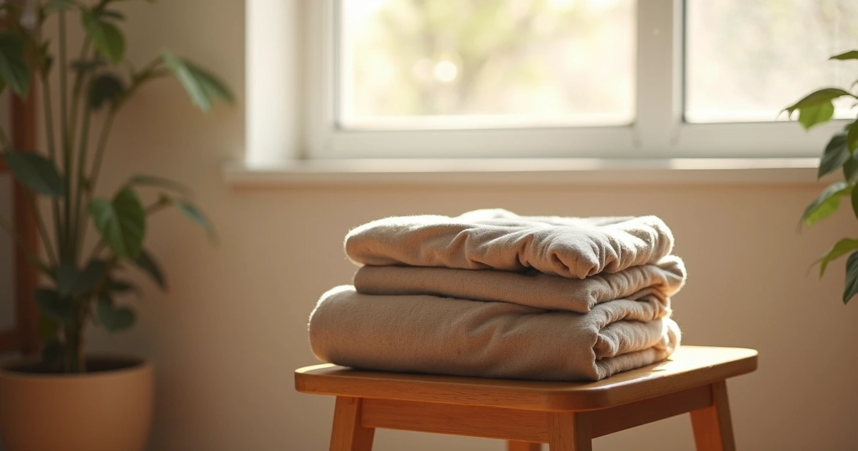 Roupas confortáveis em uma cadeira com luz suave ao fundo 