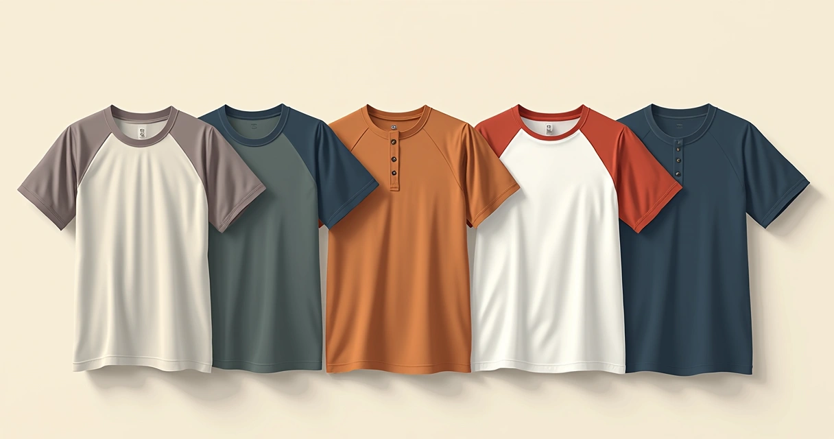 Camisetas e regatas masculinas dobradas alinhadas sobre superfície clara