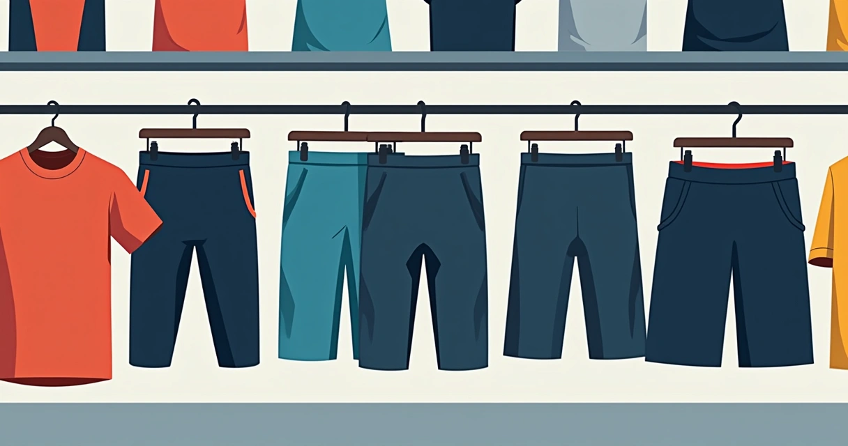 Diferentes modelos de roupas esportivas masculinas expostas em araras