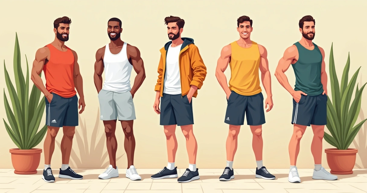 Roupas masculinas esportivas usadas em ambiente casual de verão