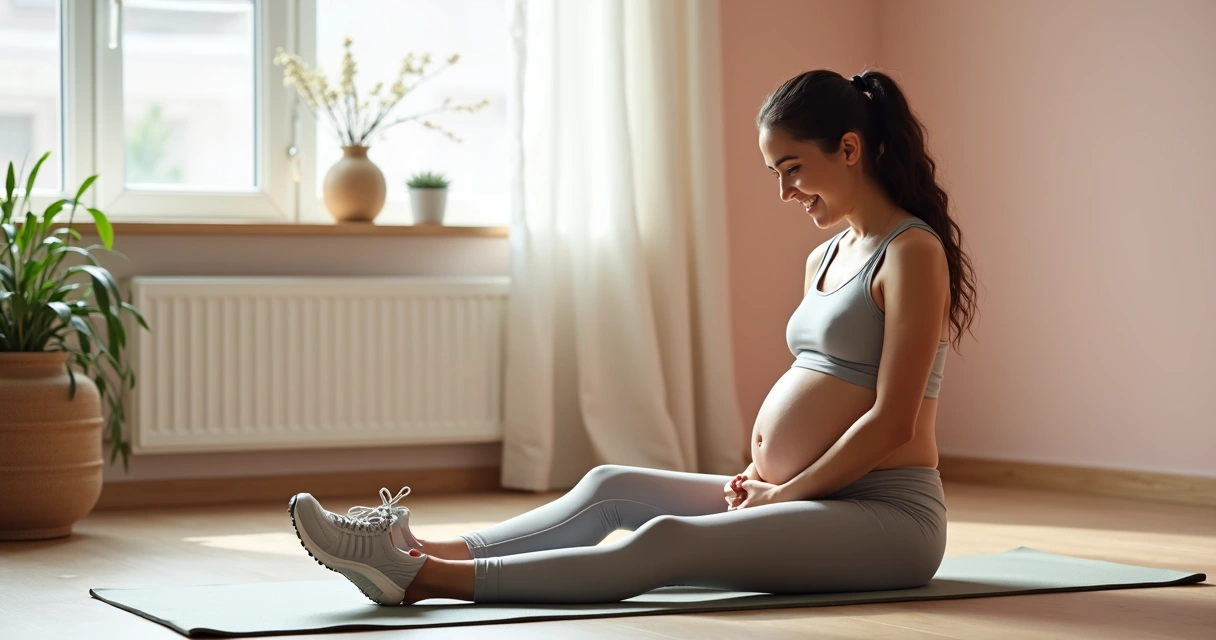 Gestante com roupa confortável para exercícios em casa 