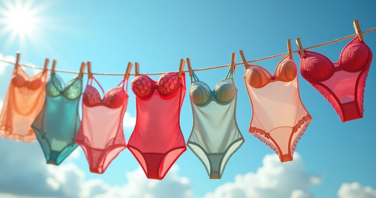 Roupas íntimas coloridas em um varal 