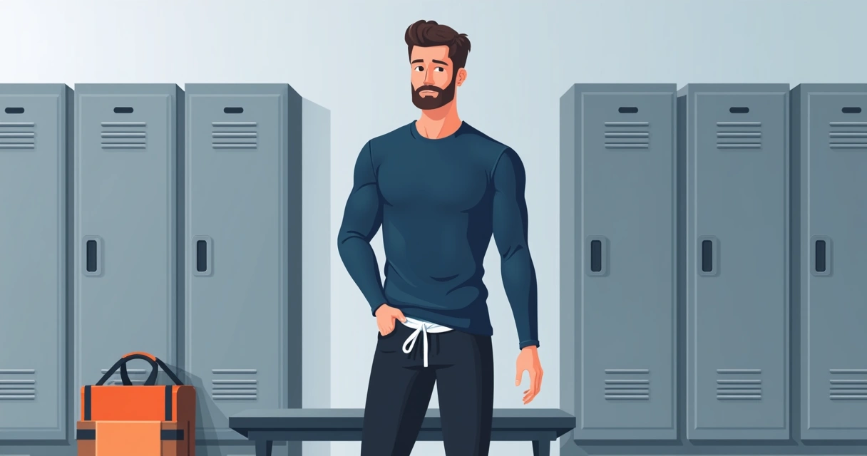 Homem vestindo roupas de treino para inverno, em vestiário de academia