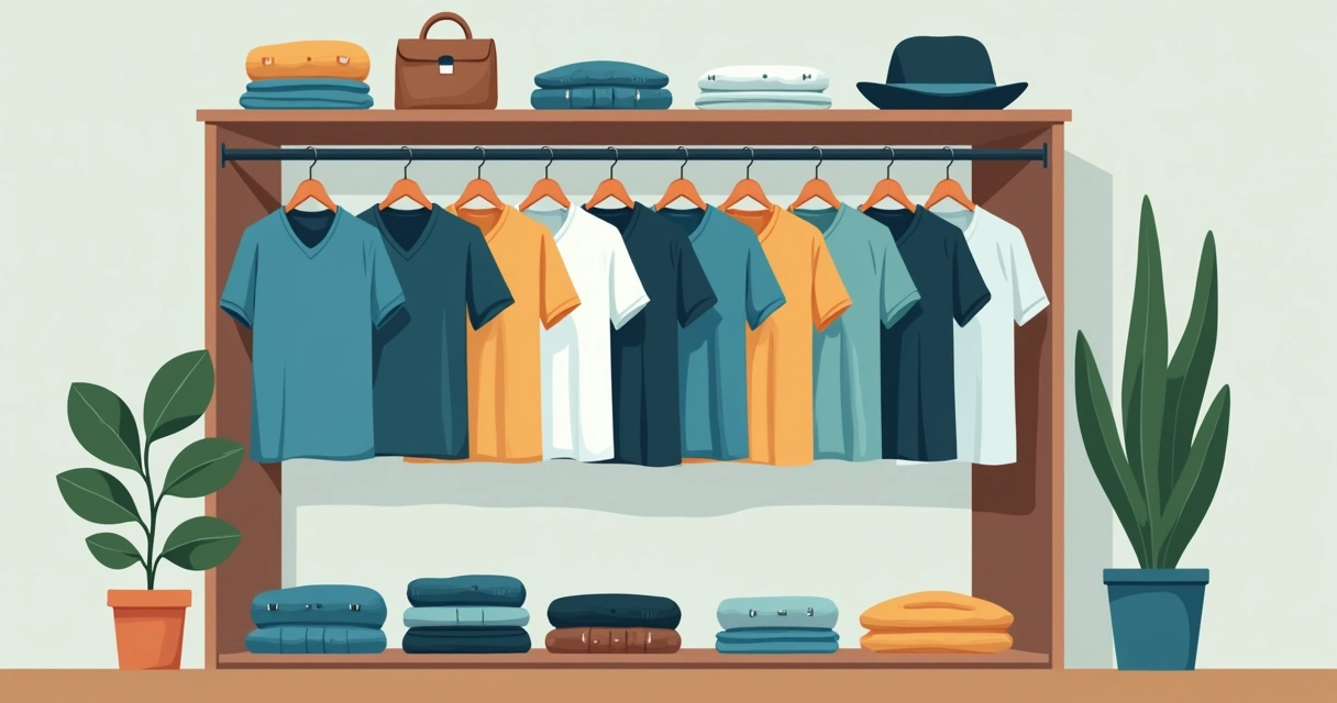 Guarda-roupa masculino organizado com camisetas e regatas coloridas