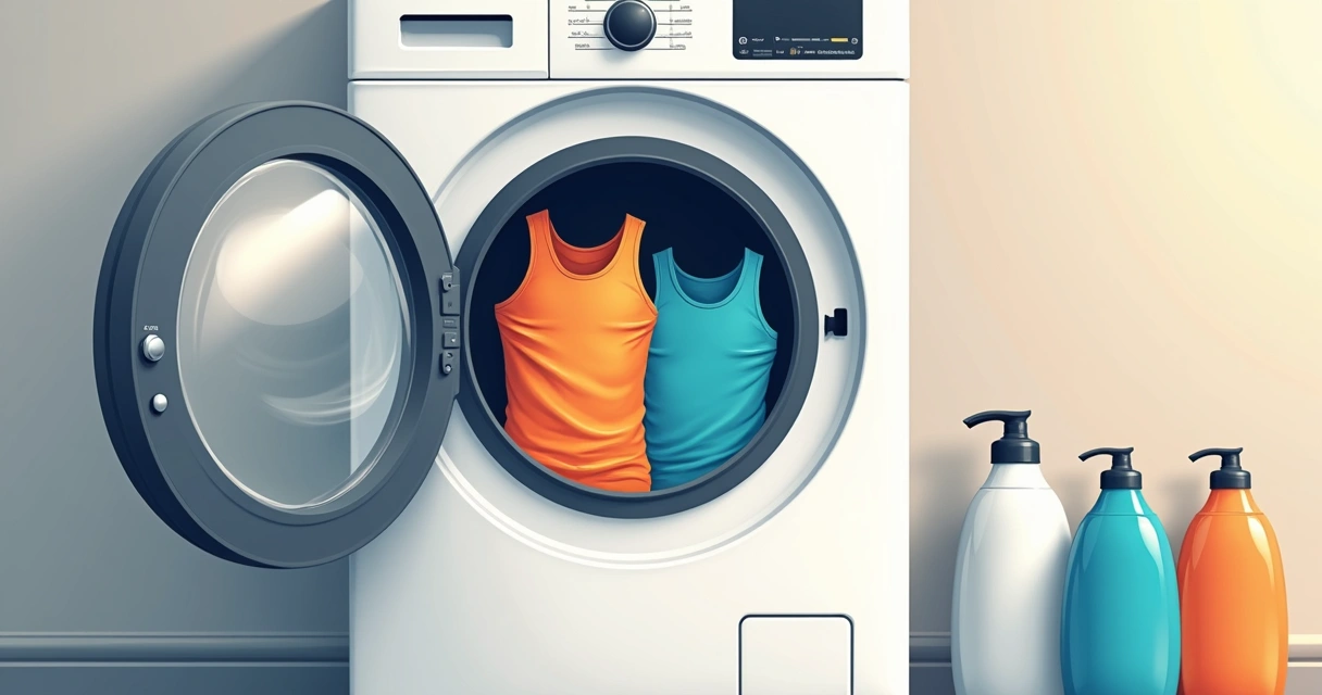 Roupas masculinas coloridas dentro de máquina de lavar