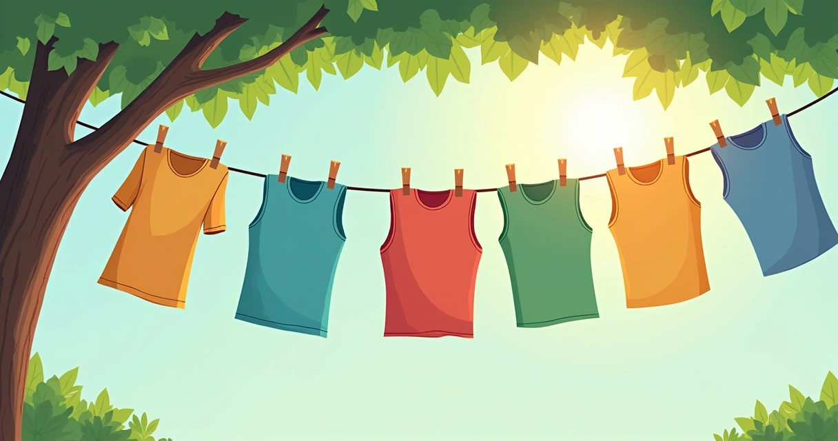 Roupas masculinas coloridas secando à sombra em um varal