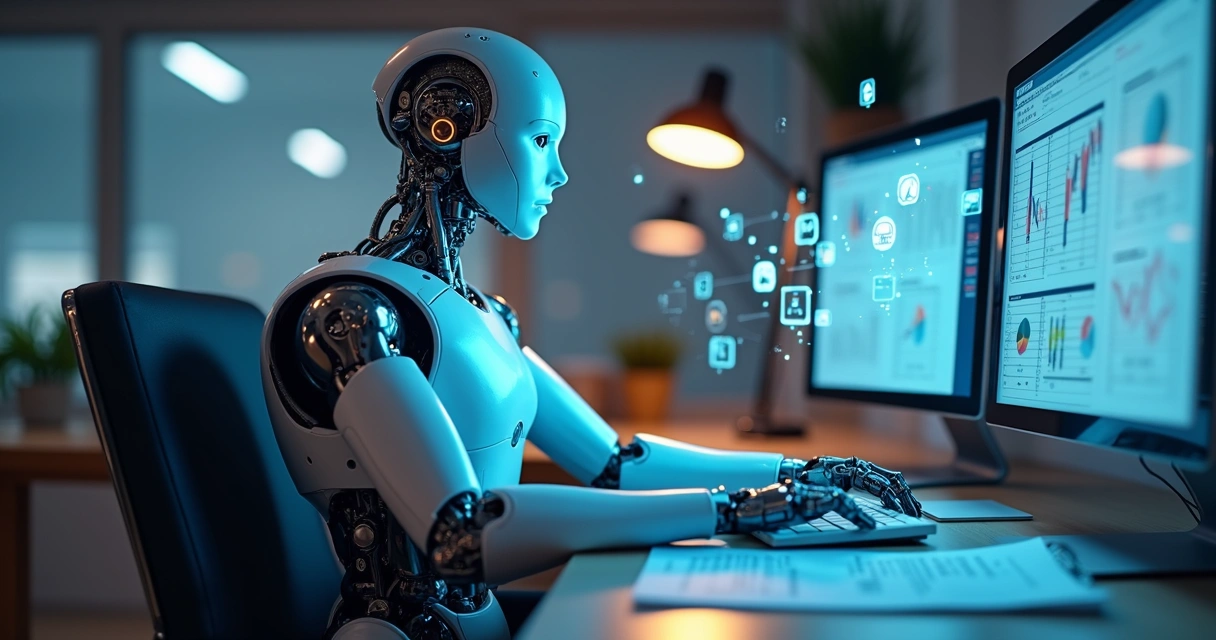 Robô digital fazendo tarefas de contabilidade 