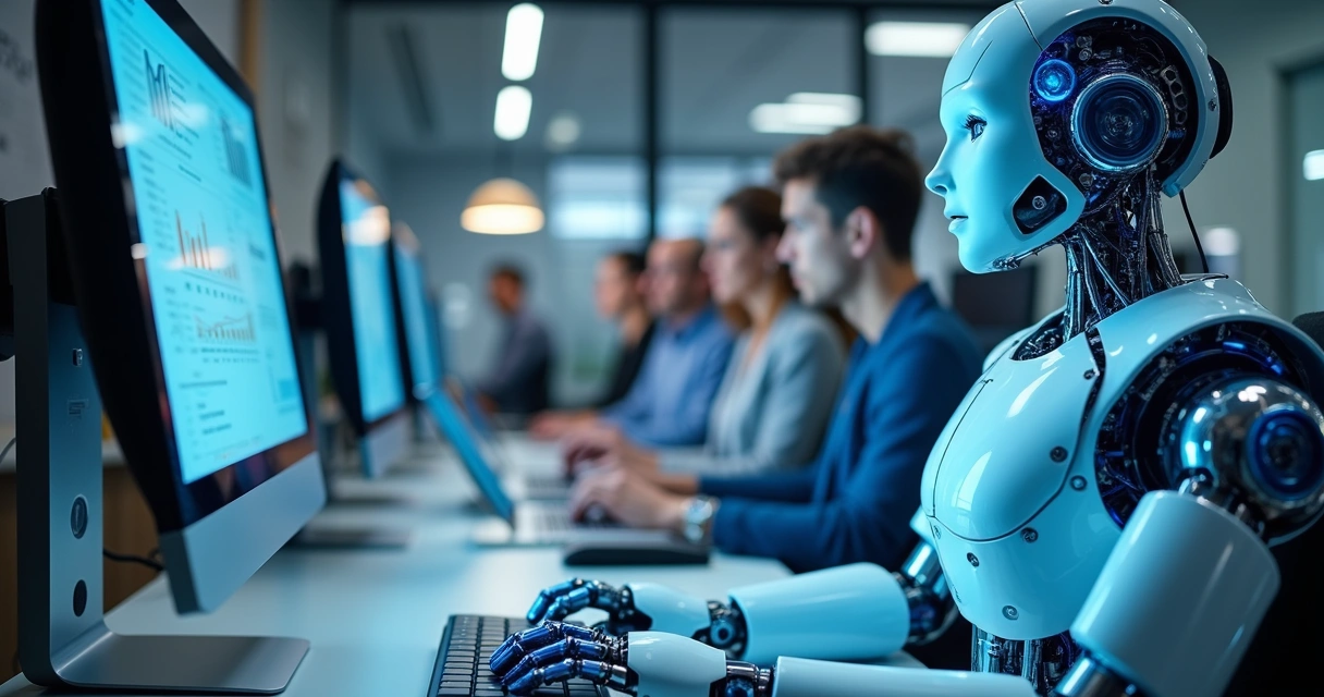 Simulação de robôs digitais executando tarefas contábeis no ambiente de trabalho 