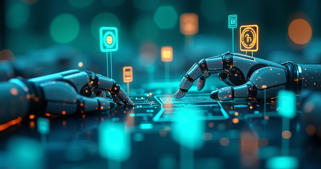 Robôs digitais conectando APIs empresariais