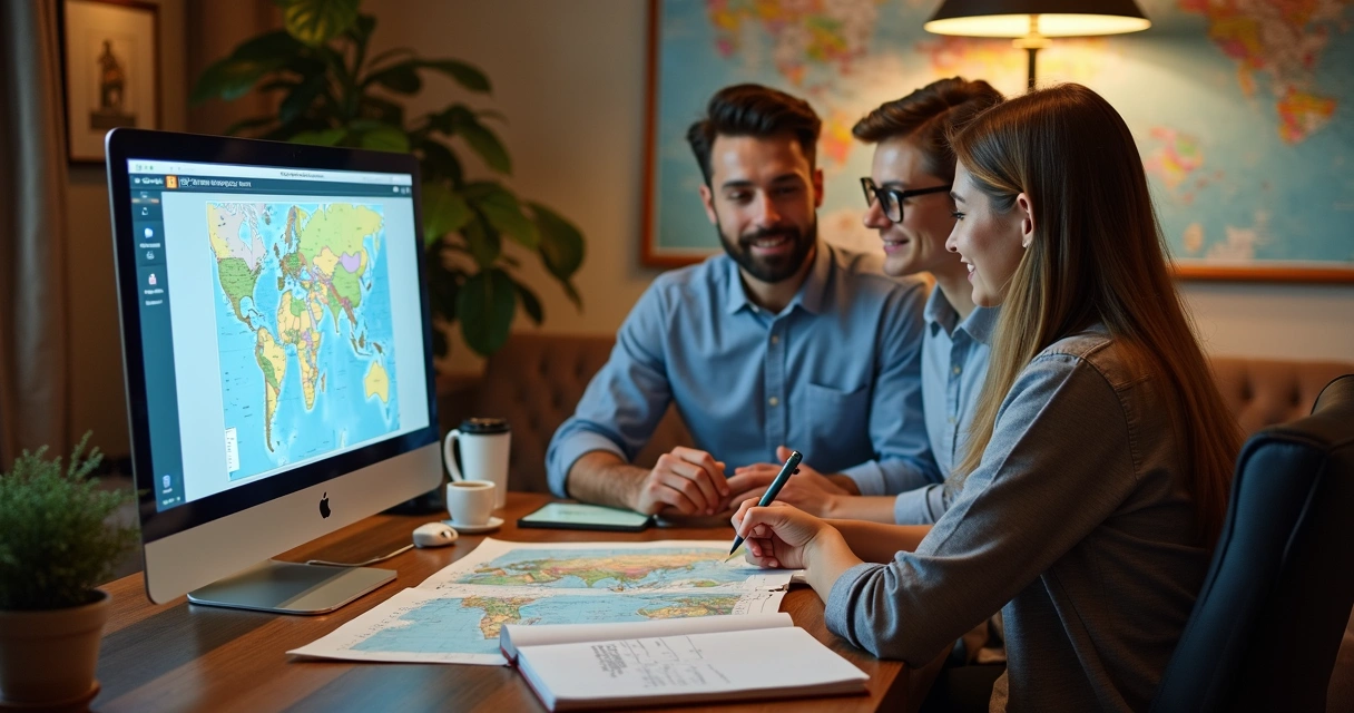 Agente customizando roteiro de viagem para cliente 