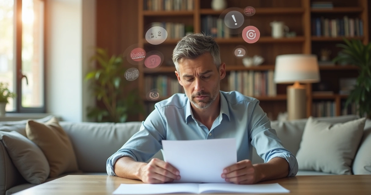 Persona pensativa rodeada de formas borrosas que representan ruido emocional 